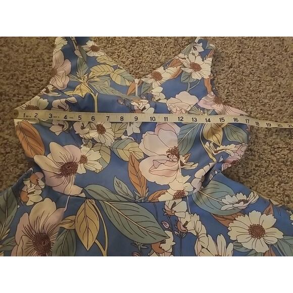New Eva Rose Blue Pastel Floral V Neck Swing Dress Pockets Size Medium Retro - Picture 9 of 12